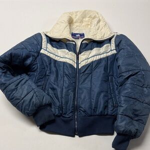 Snow Bear vintage 70-80”s Blue and Cream Puffer Jacket